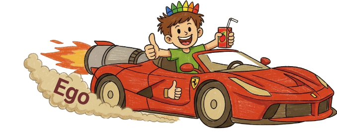 Kid driving away from ego